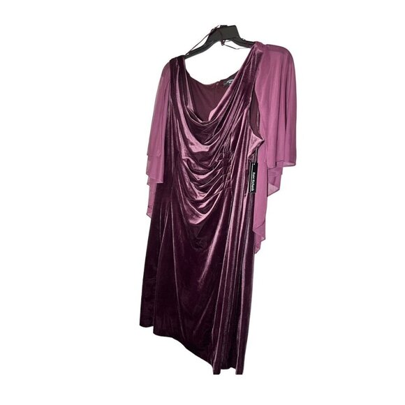 R&M Richards Womens Red Wine Velvet Chiffon Drape Capelet Plus Sz 20W Dress New - Picture 3 of 8
